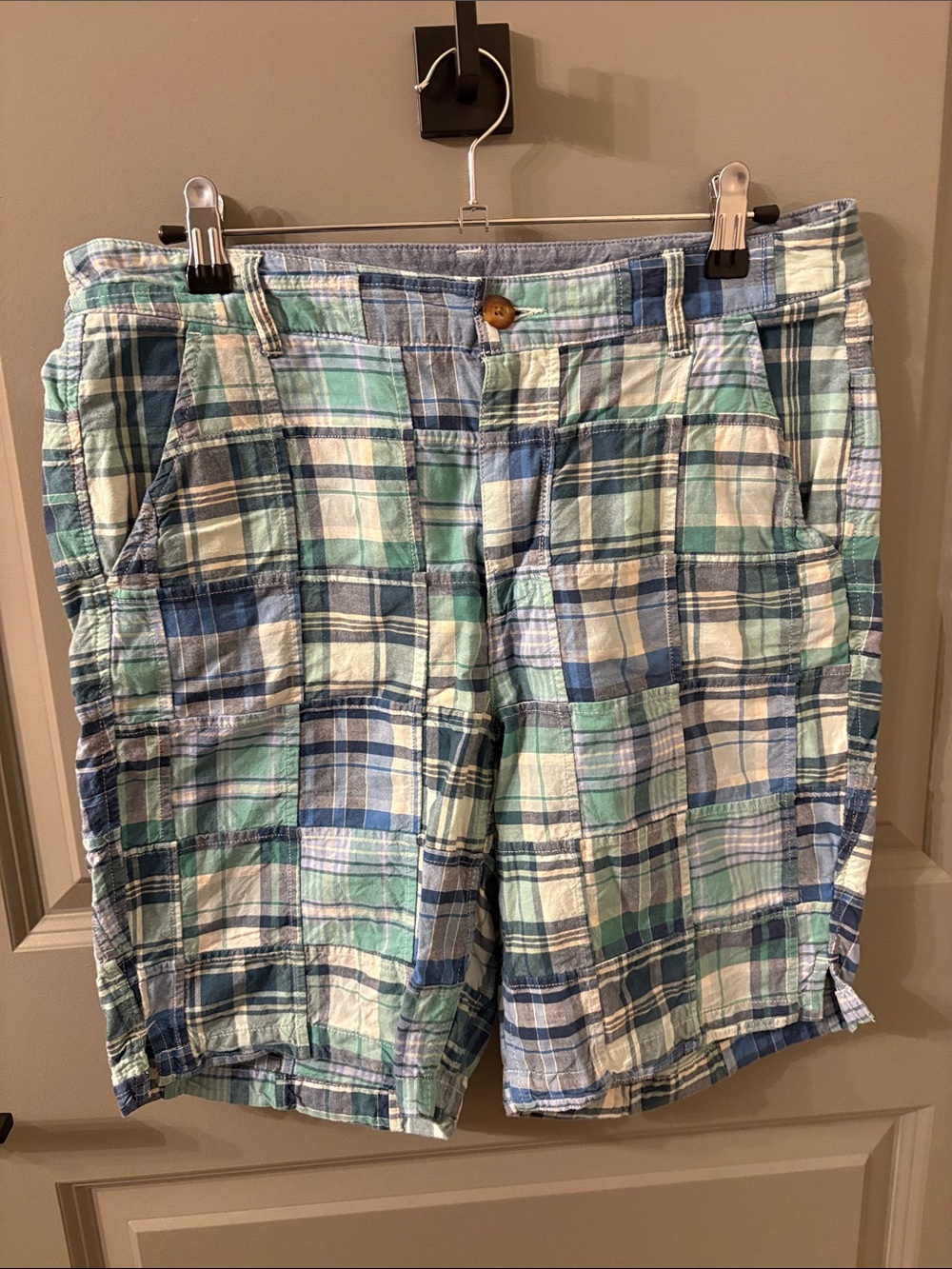 LLBean Women’s Patchwork Plaid Shorts in Blue & Mint